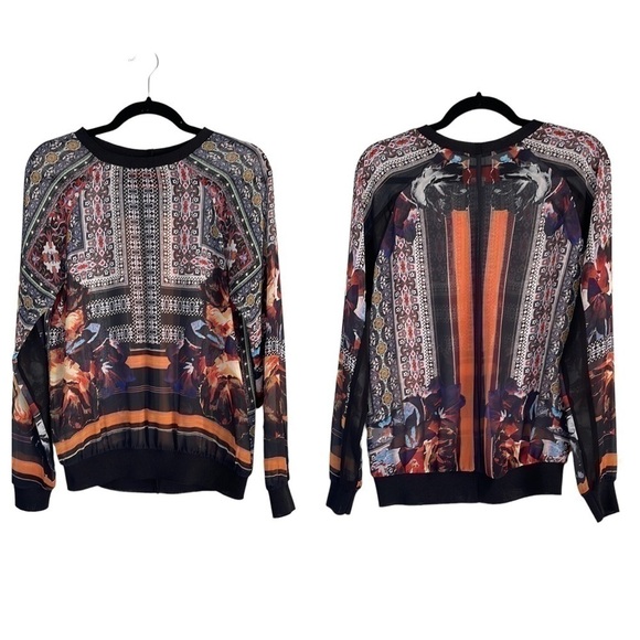 𝅺clover Canyon Geometric/Floral Print Sheer Crew Neck Long sleeve Blouse Size S - Picture 1 of 16